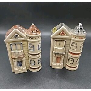 Vtg Otagiri Victorian Row House Salt  Pepper Shakers Hand Painted Japan OMC 1981